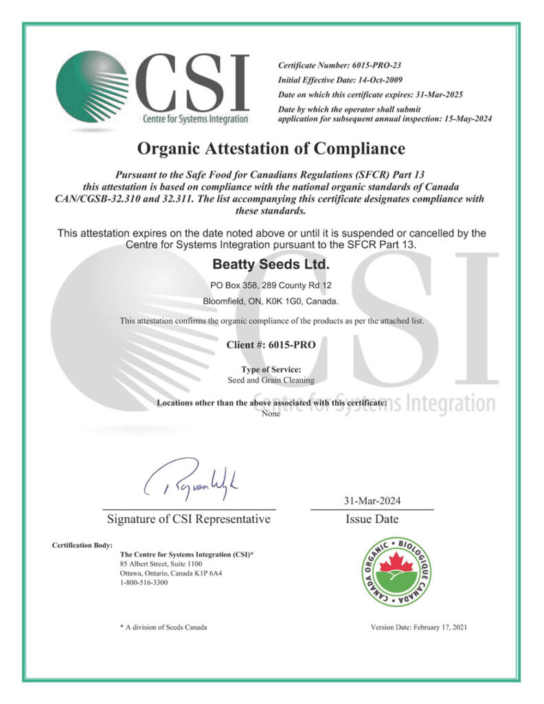 CSI Organic Certification